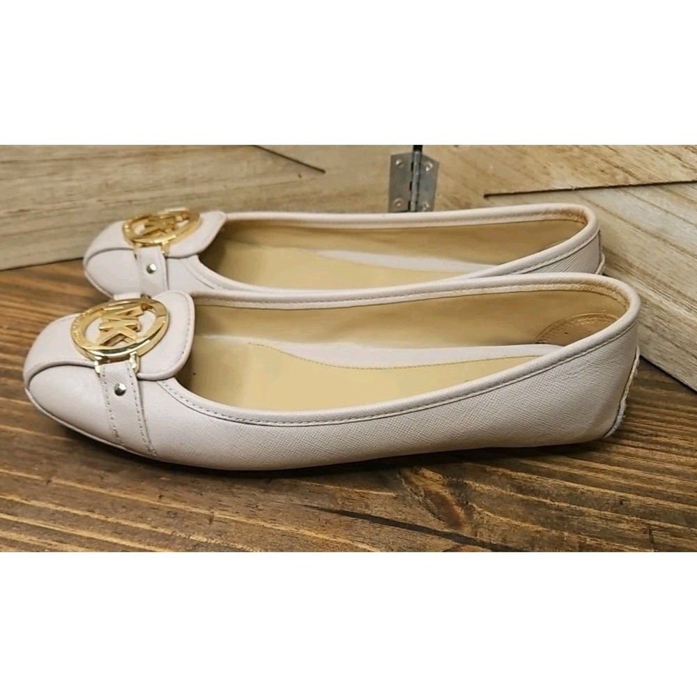 Michael Kors Sz 7.5 Blush Leather Fulton Moccasin Ballet Flats Gold MK Logo #437 - Picture 4 of 8